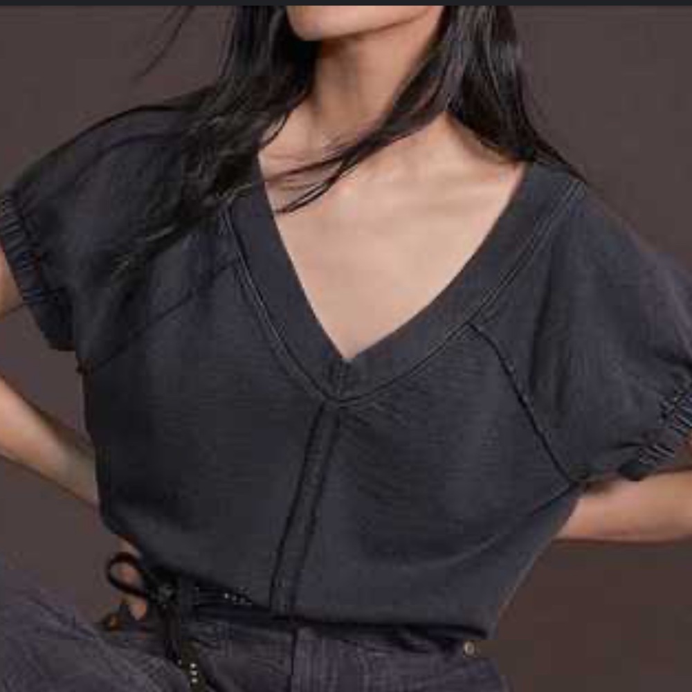 Pilcro Charcoal V-Neck Short Sleeve Top XL